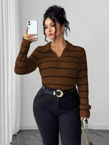 Elenzga 大码条纹圆领毛衣