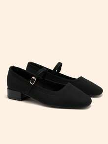 CUCCOO BASICS Women's Casual Buckle Design Versatile Chunky Heel Loafers For Christmas - Black - View 2