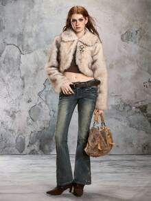 ROMWE J-Fashion Millennium Harajuku Gyaru Style Faux Fur Jacket For Women - Brown - View 6