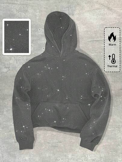 Street Life Sudadera con capucha de manga larga con adornos de brillo de moda para hombre