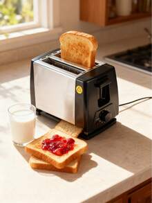 JMMO 2 Slice Compact Size Stainless Steel Body PFOA Free Non Stick Coating Automatic Toaster With 7 Browning Levels Defrost Reheat Cancel Bagel Functions Extra Wide Slots Adjustable Height Control Removable Crumb Tray Cool Touch Handle Quick Heating Black Color Mini Toaster Breakfast Maker - Multicolor - View 2