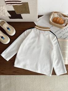 LMoss Kids LMoss 男童针织熊图案休闲 Polo 衫，长袖上衣，冬季服装，长袖，秋季，拼接长袖 Polo 衫，白色上衣，舒适的秋冬款式，秋冬服装