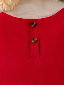 SHEIN Young Girl' Cute Red Bow Decor Comfortable & Stylish Sleeveless Dress, Autumn/Winter - Red - View 3