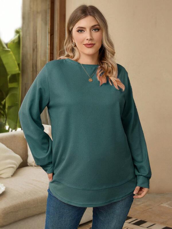 Rosumi Sudadera de cuello redondo de unicolor informal de talla grande para otoño/invierno