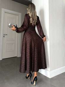 EURMUSE Leopard Print Long Sleeve Short Dress - Brown - View 2