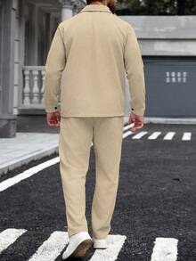 Manfinity Homme 男士口袋衬衫和松紧腰带裤 - 卡其色 - 查看 2