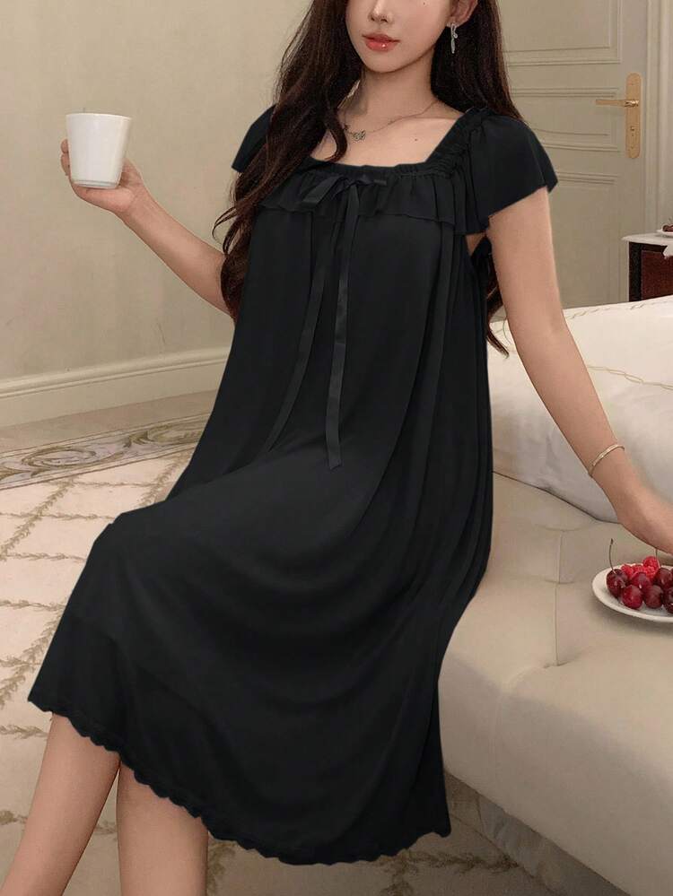 Lightweight Ruffled Mesh Women's Nightgown Sleepwear Dress