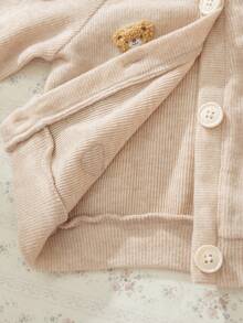 Souflis Souflis 2pcs Set Vintage French Style Long Sleeve Cardigan With 3D Bear Pattern Jacket And Brown Corduroy Pants, Versatile Outfit For Home, Casual, School Wear, Toddler Boys - Multicolor - View 5