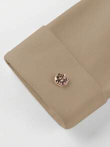 GlowEve 女士纯色金属纽扣设计长袖优雅外套 - 卡其色 - 查看 4