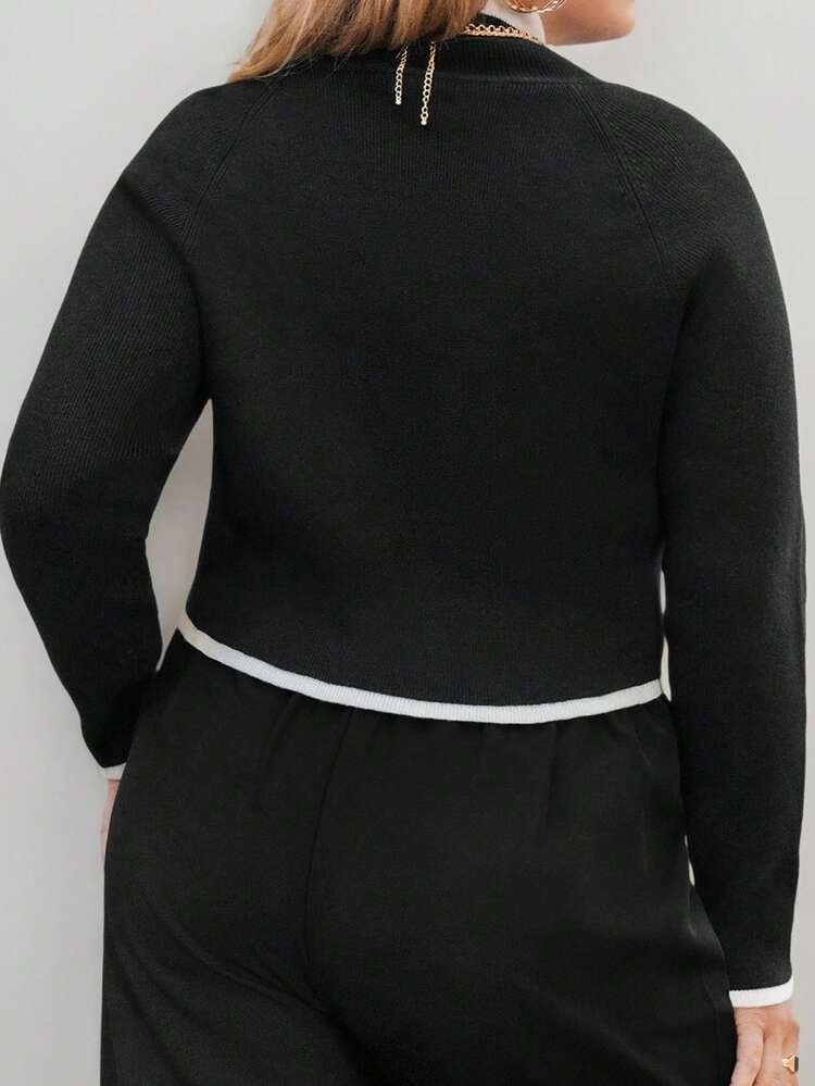 Plus Size Women Elegant Fitted Pullover Sweater With Unique Hem Design