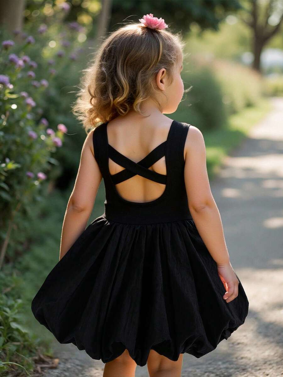Emery Rose Kids Emery Rose Kids Baby Girl Casual Simple & Comfortable Crossed Back Sleeveless Dress  Back To School - Black - View 1