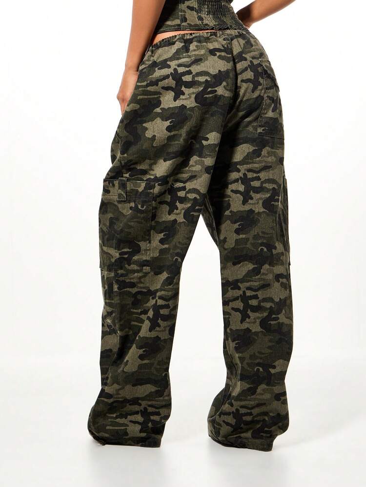 SUMWON WOMEN Camouflage Wide Leg Cargo Balloon Pants