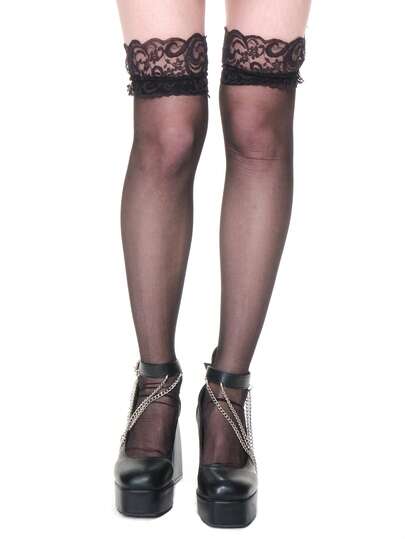 Goth 1 par de medias altas tipo bailarina con adorno de encaje rosa, medias transparentes elásticas con parches de encaje sexy