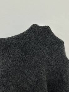 SHEIN LUNE Sweater Leher Bulat Abu-abu Tebal Premium untuk Wanita - Dark Grey - View 7