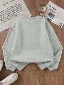 INAWLY 女士休闲圆领长袖运动衫，度假风外套，秋冬 - 淺灰色 - 查看 2