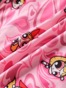 THE POWERPUFF GIRLS X SHEIN Bộ áo ngực và quần lót họa tiết hoạt hình chữ cái co giãn thoải mái cỡ lớn - Hồng - Xem 7