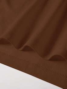 Manfinity Joysei 男士休闲纯色字母压纹短袖T恤，夏季 - 棕色 - 查看 3