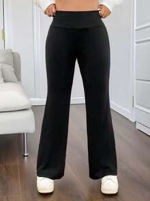 SHEIN CURVE+ 加大码女式加热面料毛绒衬里高弹力基本款修身打底裤，适合冬季保暖