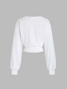 Sweetra Französischer Pendler Lässig Elegant Locker Sitzender V-Ausschnitt Langarm Schleife Pullover Sweatshirt Top, Herbst/Winter - Beige - Übersicht 2