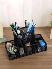1 Packs Desk Organizer Desktop Mesh Pen Pencil Holder Caddy With 4 Compartments, Office Home School Classroom Accessories Cool Supplies Black - 1 Four-compartment Pen Holder Black - View 1