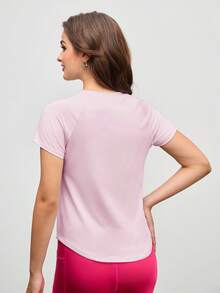 Cheerettes Áo thun thể thao tay ngắn cổ tròn tay raglan màu trơn dành cho nữ - Hồng - Xem 2