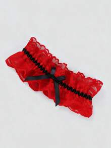 ROMWE Kawaii 1件性感粉色蝴蝶结吊袜带，甜美黑色蕾丝弹力腿部吊袜带，时尚百搭腿部装饰 - 彩色 - 查看 4