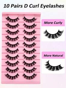 10 Pares de Cílios Encaracolados em D, Olhar Natural, Volume Volumoso, Esfumado, Reutilizável, Macio, Leve, Cílios Postiços Fáceis de Aplicar para Maquiagem de Cílios Dramática, Tiras de Cílios, Cílios, Cílios Postiços - Vários - Visão 20