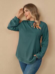 EMERY ROSE 秋冬大码休闲纯色圆领运动衫 - 綠色 - 查看 5