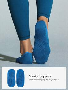 GLOWMODE 3 Pairs Yoga & Pilates Non-Slip Grip Socks With Seamless Toe Construction Yoga Daily - Mykonos Blue - View 3