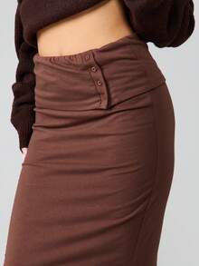 MISSGUIDED Vikbart midjeband Maxikjol Lång Bodycon Hög midja Stretchig Casual Höst Vinter Kväll - Kaffebrun - Visa 6