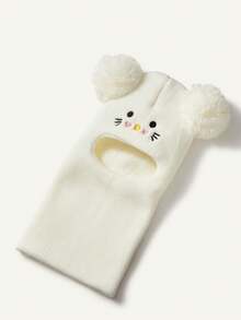 Cozy Pixies 1个黑色带绒球的拉法帽，新生儿滑雪面罩，幼儿针织帽，双球设计，男女宝宝通用，儿童冬季保暖帽，儿童针织帽 - 白色 - 查看 7