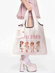 ROMWE Kawaii ROWWE 免费赠品 2 件/套 卡通美国女孩风格手提包 大容量可折叠购物袋 带零钱包