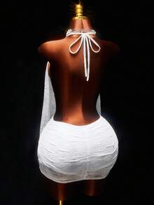 Amplova Đầm ôm sát mini cổ khoét sâu đính đá lấp lánh - trắng - Xem 10