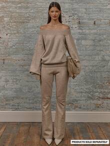 MUSERA High Rise Knit Ribbed Waistband Flared Trouser Y2k Spring Casual Cute 90's Sun Airport Holiday Fall Autumn Winter Everyday Christmas Work Office Thanksgiving Chic