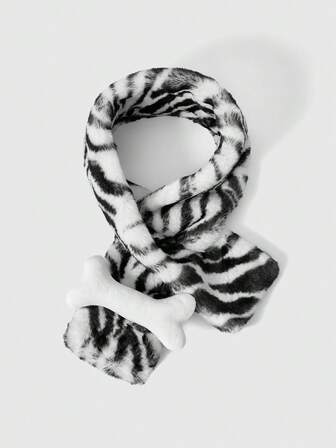 Anime 1 pezzo Scalda collo in stile retrò Y2K con stampa zebrata in bianco e nero, design con decorazione ad osso, sciarpa minimalista di moda e accattivante, adatta per scuola, uscite, viaggi, Natale, Ognissanti, autunno/inverno