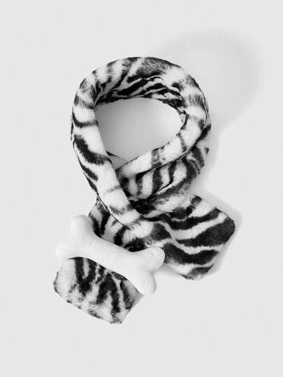 Anime 1 pezzo Scalda collo in stile retrò Y2K con stampa zebrata in bianco e nero, design con decorazione ad osso, sciarpa minimalista di moda e accattivante, adatta per scuola, uscite, viaggi, Natale, Ognissanti, autunno/inverno