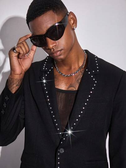 Street Life Men's Rhinestone Lapel NeckLong Sleeve Suit Jacket