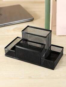 1 Packs Desk Organizer Desktop Mesh Pen Pencil Holder Caddy With 4 Compartments, Office Home School Classroom Accessories Cool Supplies Black - 1 Four-compartment Pen Holder Black - View 5
