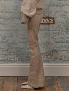 MUSERA High Rise Knit Ribbed Waistband Flared Trouser Y2k Spring Casual Cute 90's Sun Airport Holiday Fall Autumn Winter Everyday Christmas Work Office Thanksgiving Chic