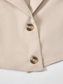 SHEIN 2 件套 女童纯色翻领单排扣背心和裤子 - 杏色 - 查看 5