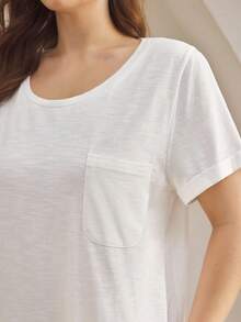 Ocili Soft Cotton Simple T-Shirt Dress, Comfortable Sleepwear, Plus Size - White - View 4