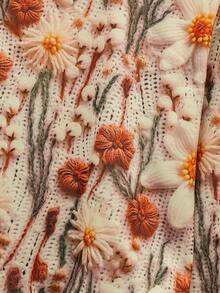 SHEIN LUNE Casual Minimalist Printed Pattern Crew Neck Loose Fit Women Sweatshirt, Vintage Style, 3D Embroidered Print, Suitable For Early Autumn,Fall