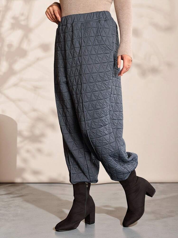 Plus Size Women Fall/Winter Country Casual Vacation Thick Warm Solid Color Dark Gray Pants With Pockets, Autumn/Winter,Going Out,2025 New,Simple And Fashionable For Everyday Wear, Winter, Christmas,New Year,Winter,Thanksgiving,Quilted Pants