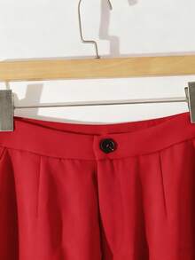 Franclia 2pcs/Set Women High Collar Long Sleeve Knit Top With Belt Decor And Flare Pants - Red - View 7