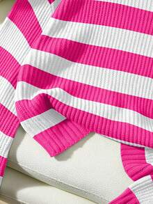 Franclia Casual Contrast Color Striped Drop Shoulder Sweater, Autumn/Winter - Multicolor - View 4