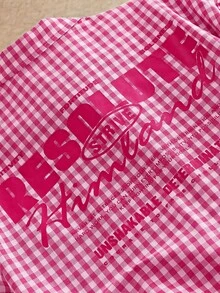 Manfinity NXTstreet Camisa casual de manga corta con botones delanteros, estampado de cuadros y letras, para verano