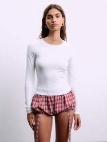 Nöista Spring-Summer Women Casual White Slim Fit Long Sleeves Stretch Base Top With Round Neck For New Year - White - View 5