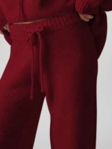 MISSGUIDED Quần ống rộng dệt kim cạp cao dành cho nữ có chi tiết logo, cạp rút dây thoải mái cho mùa đông - Màu Đỏ Sâu - Xem 5