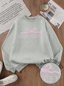 INAWLY 女士休闲圆领长袖运动衫，度假风外套，秋冬 - 淺灰色 - 查看 3