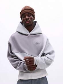 SUMWON Sudadera con capucha oversize para hombre con diseño de bloque y detalles de panel curvo para uso casual en invierno, lisa - Gris - Ver 2